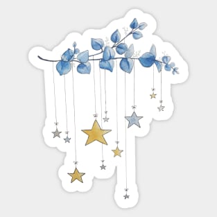 Watercolor Eucalyptus Branch and Stars Sticker